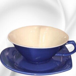 Heart Shaped Porcelain Blue Tea Cup and Saucer